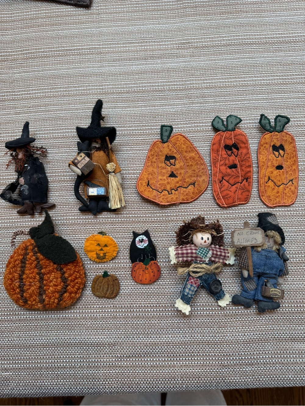 Handmade Fall and Halloween Pumpkin Witch and Scarecrow Pins.